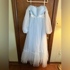 Elegant Light Blue Gown with Floral Accents